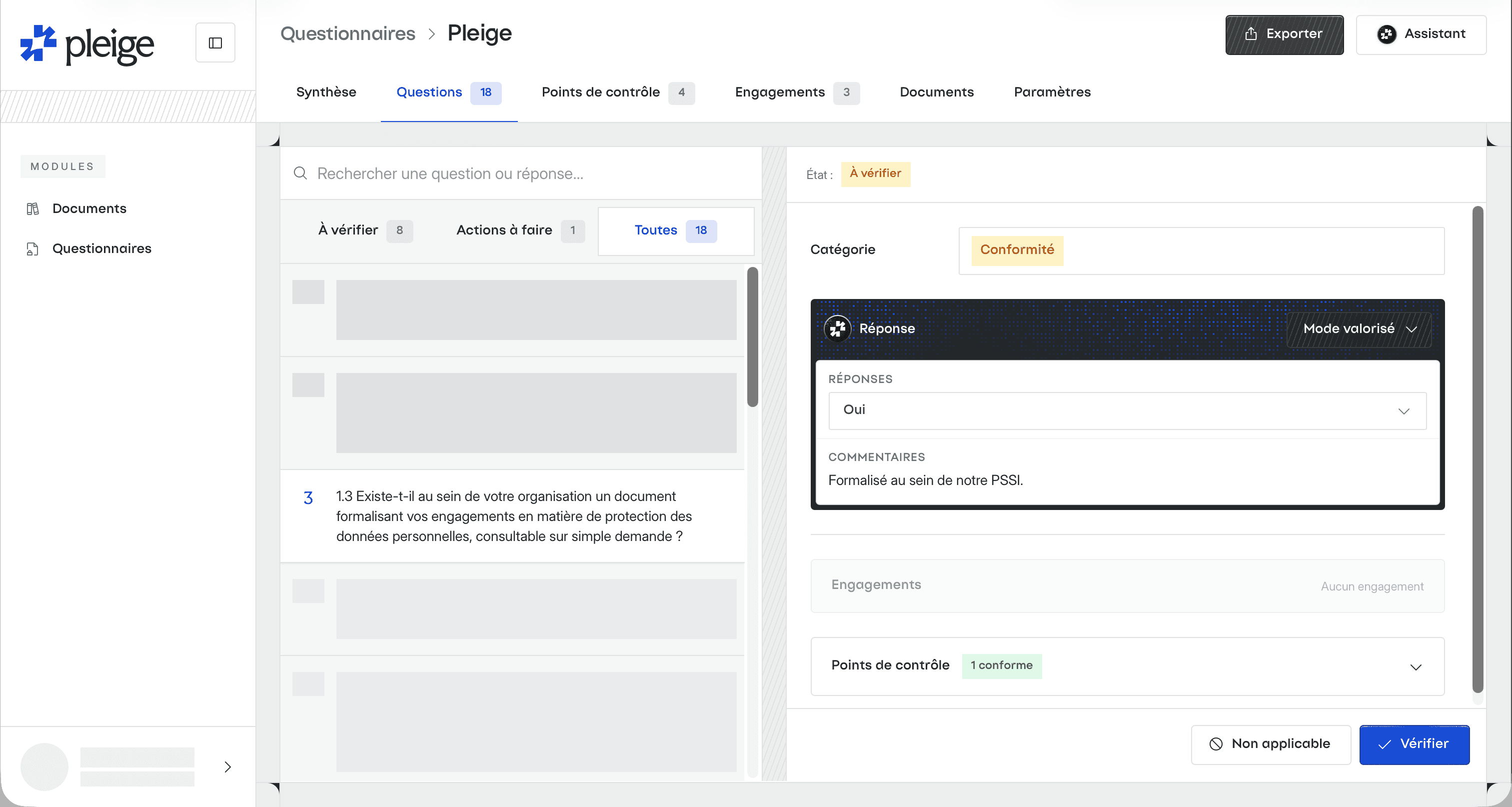 Aperçu de l'application Pleige